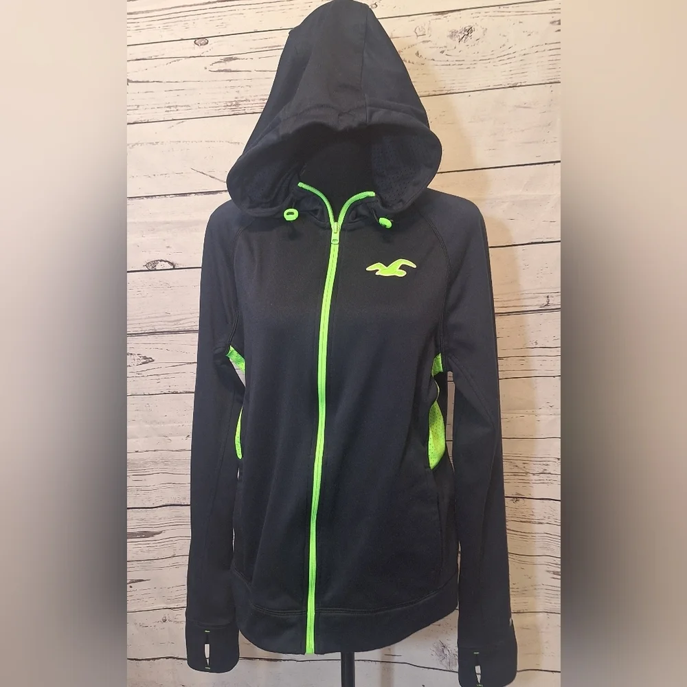 Hollister Navy & Neon Zip Up Running Hoodie Sz L #1789 - Picture 2 of 11